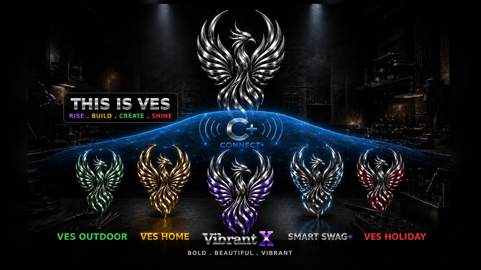 This is VES. Original chrome Phoenix hierarchy with the blue Connect+ halo, Outdoor, Home, VibrantX, Smart Swag and Holiday artwork.